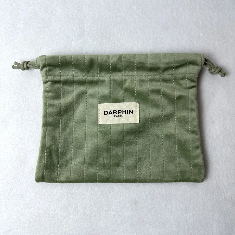 Darphin Paris Green Velvet Bag Cinch Drawstring Cosmetic Makeup Travel Pouch